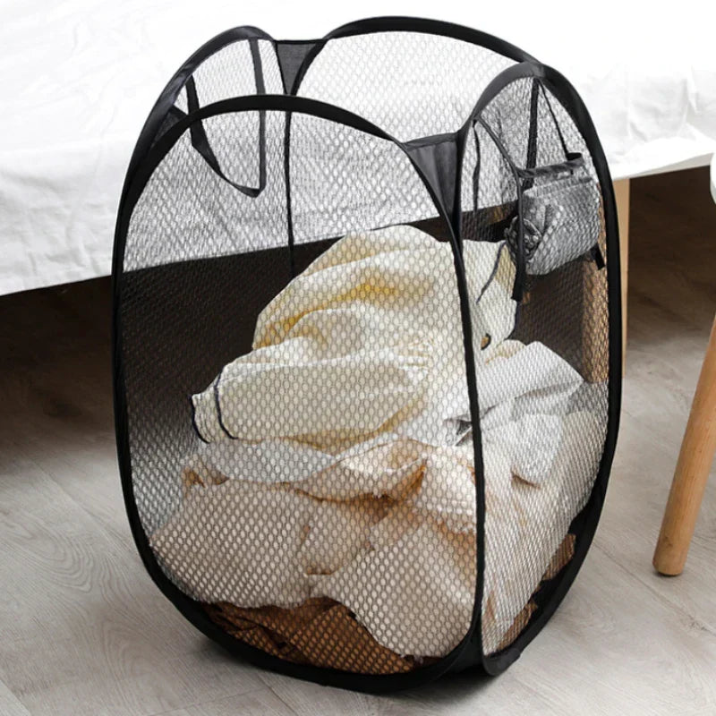 Laundry Basket Large Foldable Breathable Mesh Side Pocket
