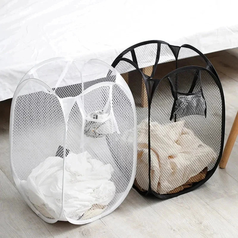 Laundry Basket Large Foldable Breathable Mesh Side Pocket