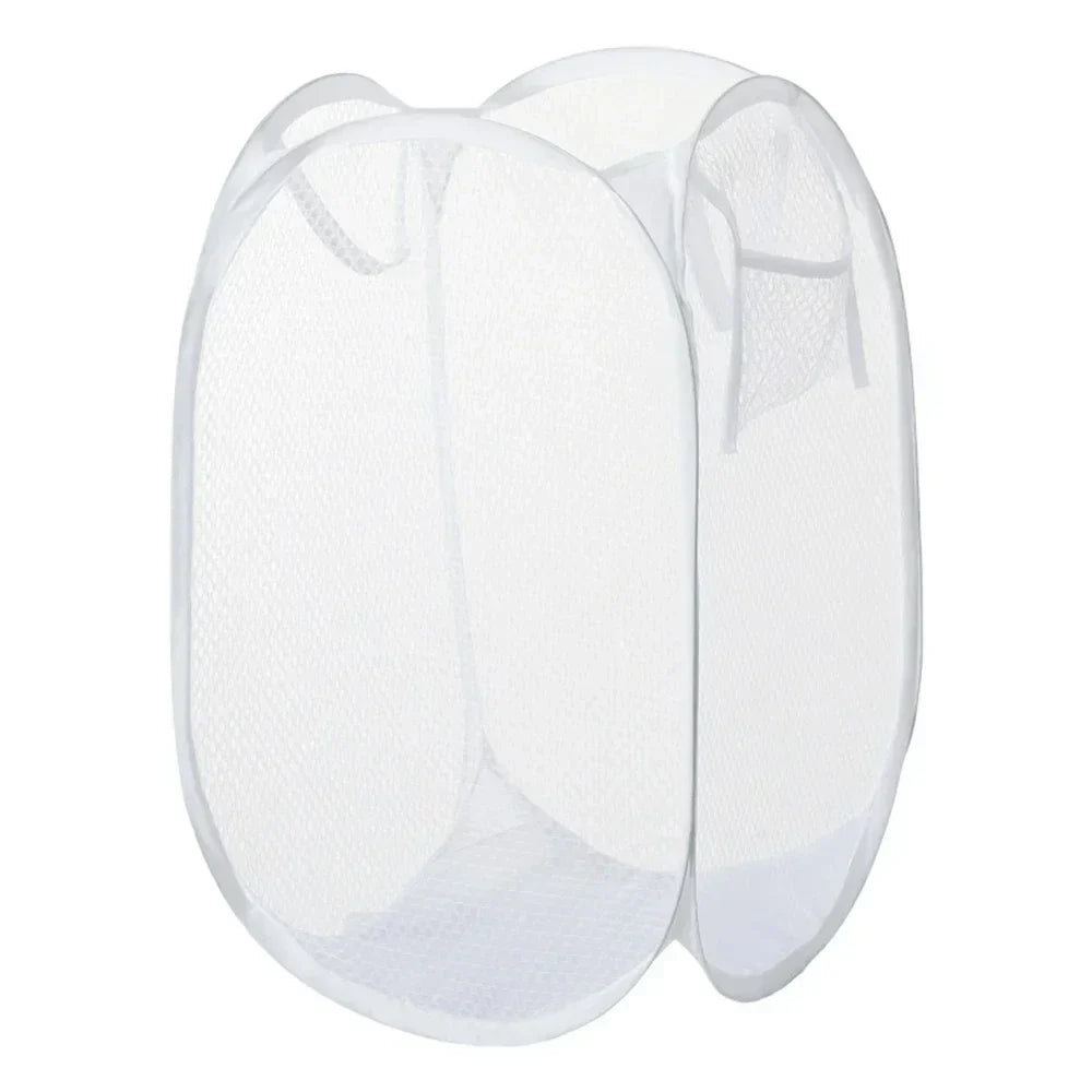 Laundry Basket Large Foldable Breathable Mesh Side Pocket