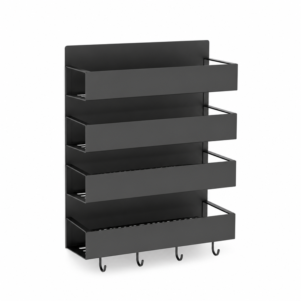 Magnetic Fridge-Mount Multi-Tier Spice Rack With Hooks