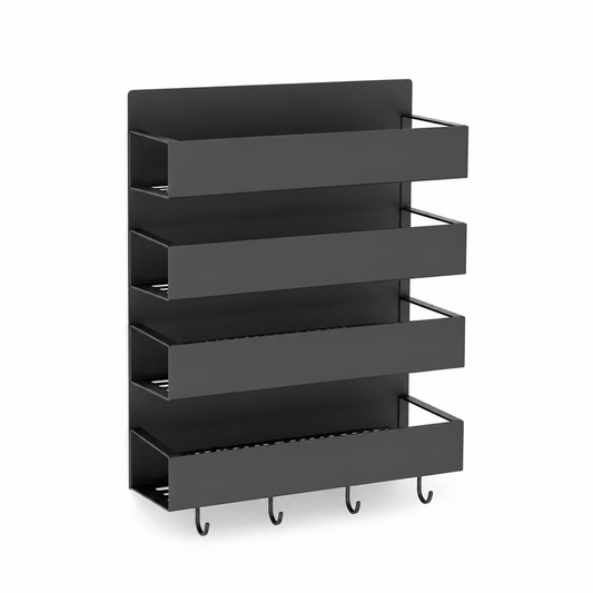 Magnetic Fridge-Mount Multi-Tier Spice Rack With Hooks