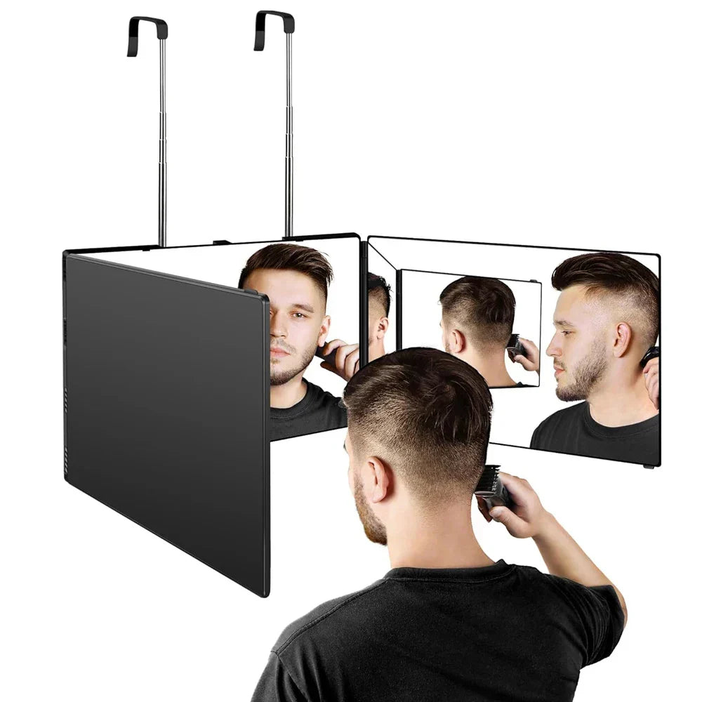 Makeup Mirror Foldable 3-Panel 360 Degree Rotation Telescopic Hook