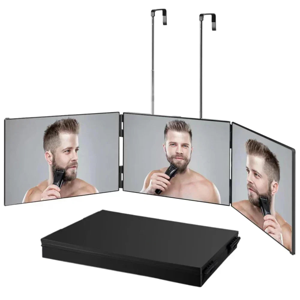 Makeup Mirror Foldable 3-Panel 360 Degree Rotation Telescopic Hook
