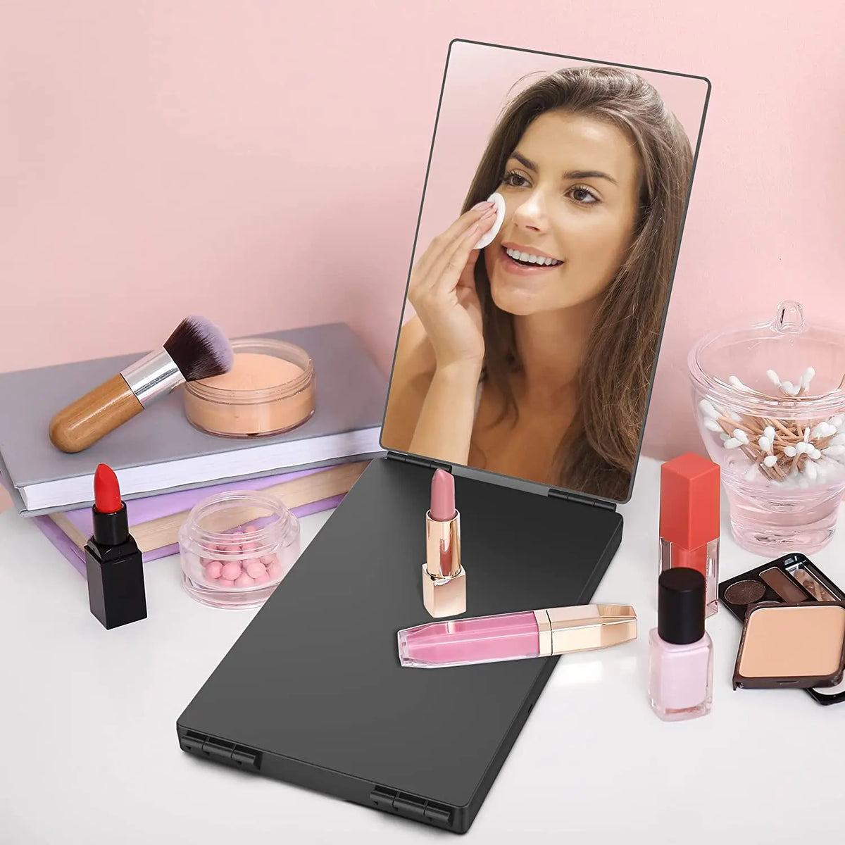 Makeup Mirror Foldable 3-Panel 360 Degree Rotation Telescopic Hook