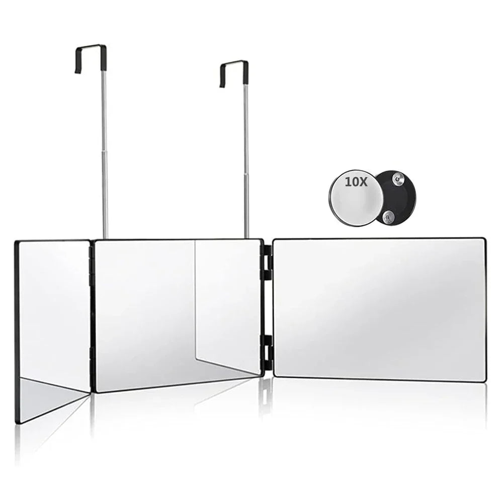 Makeup Mirror Foldable 3-Panel 360 Degree Rotation Telescopic Hook