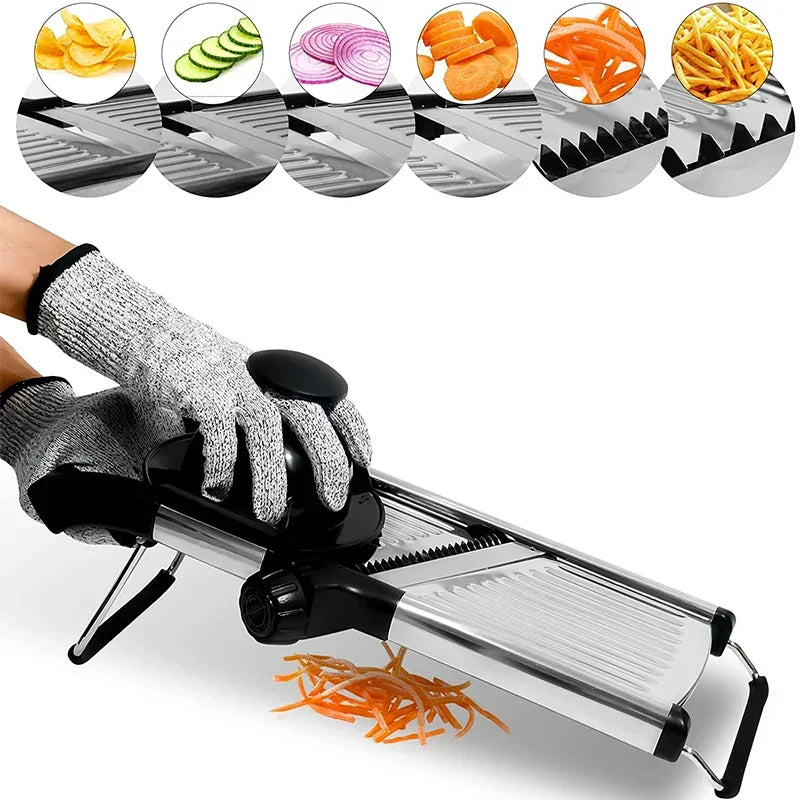 Mandoline Slicer Adjustable Thickness Stainless Steel Blades Even Slices