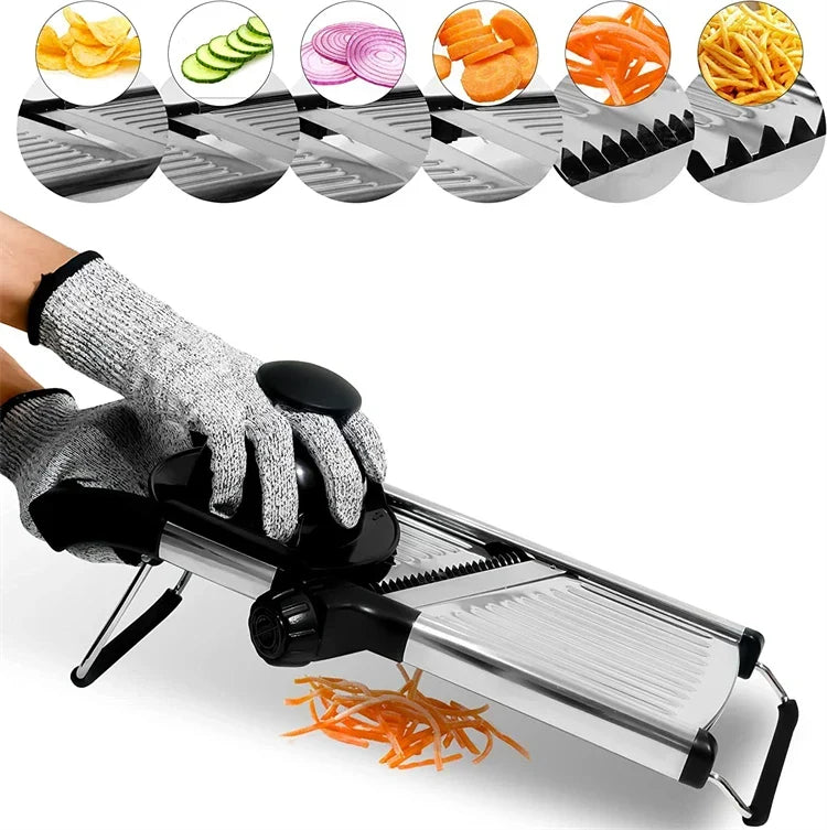 Mandoline Slicer Adjustable Thickness Stainless Steel Blades Even Slices