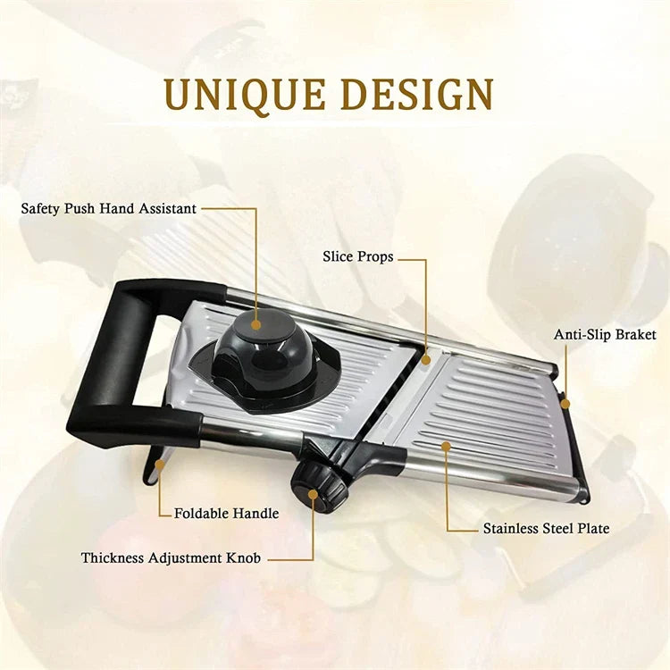 Mandoline Slicer Adjustable Thickness Stainless Steel Blades Even Slices