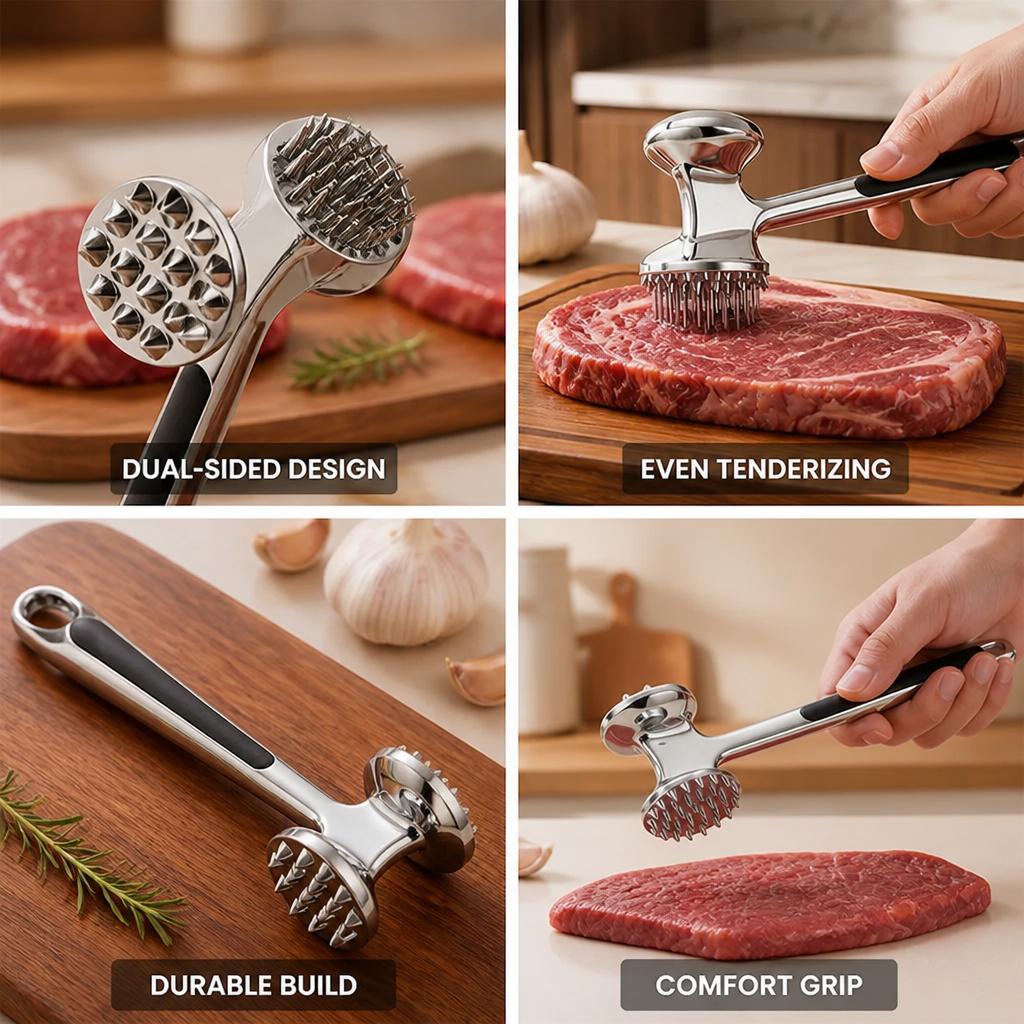 Meat Tenderizer Dual-Sided Coarse & Fine Ergonomic Grip