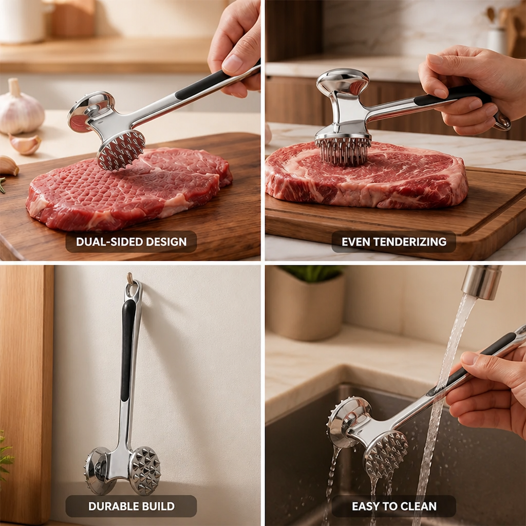 Meat Tenderizer Stainless Steel Dual-Sided Coarse & Fine