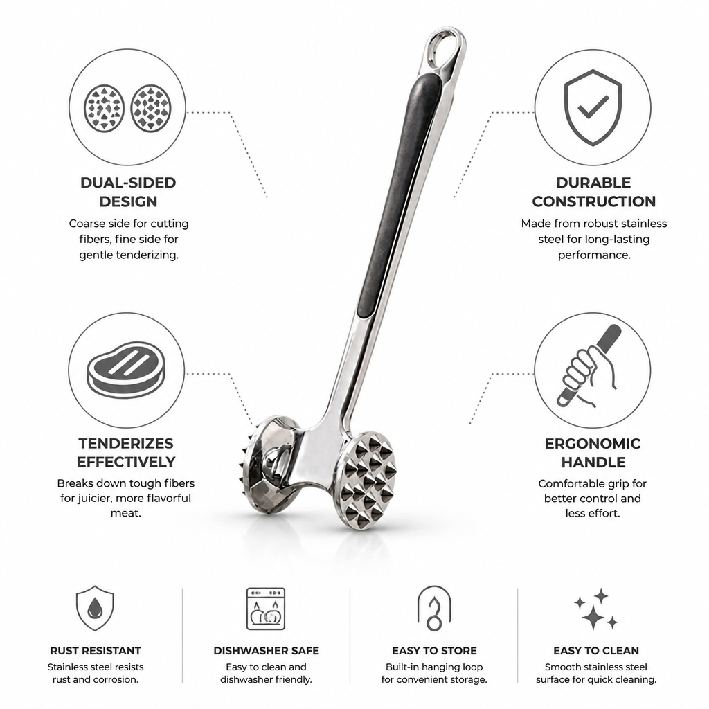Meat Tenderizer Stainless Steel Dual-Sided Coarse & Fine