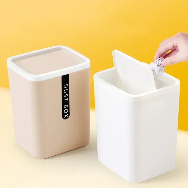 Mini Desk Trash Can Space-Saving Shake-Cover Lid