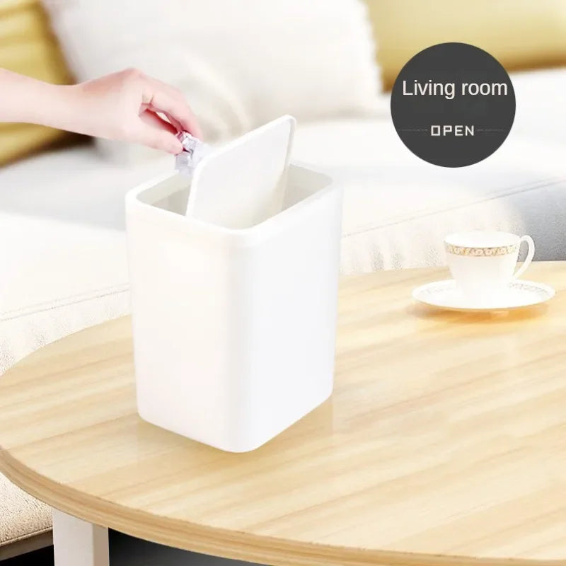 Mini Desk Trash Can Space-Saving Shake-Cover Lid