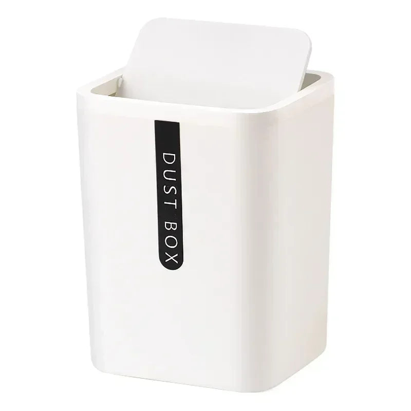 Mini Desk Trash Can Space-Saving Shake-Cover Lid