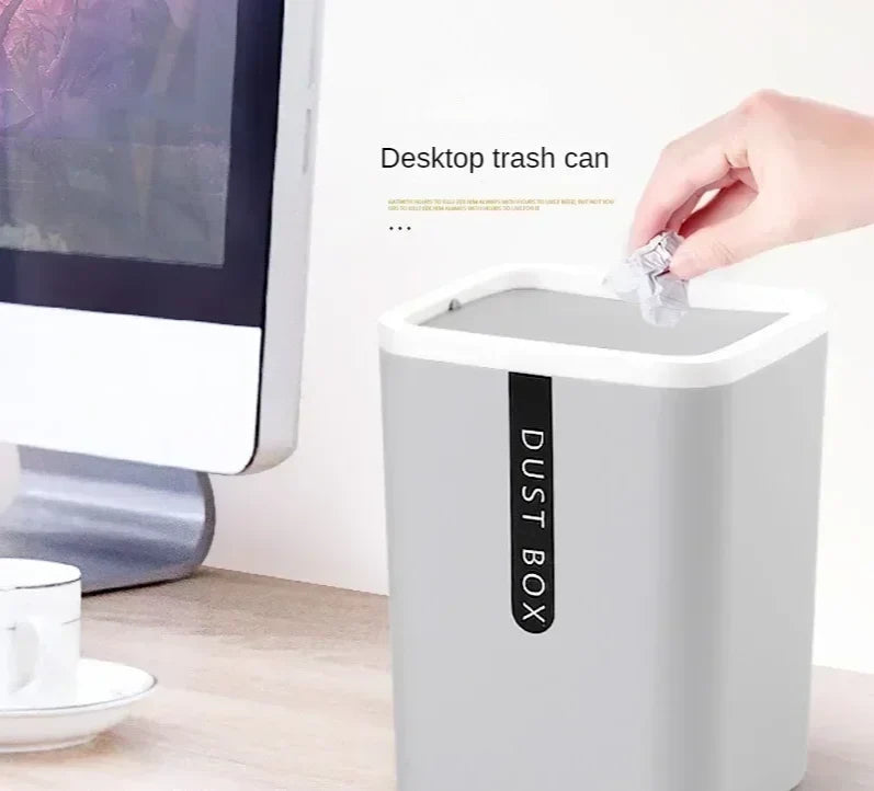 Mini Desk Trash Can Space-Saving Shake-Cover Lid