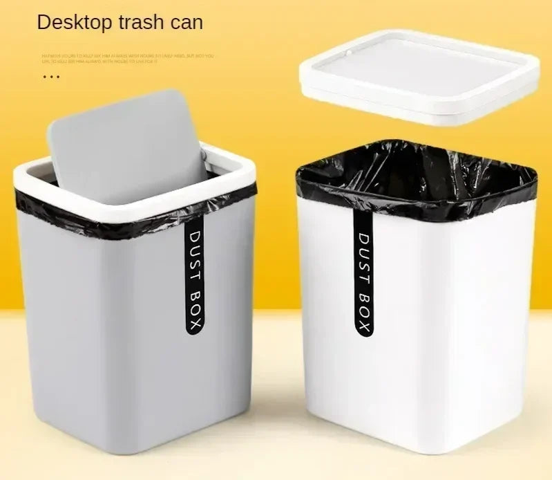 Mini Desk Trash Can Space-Saving Shake-Cover Lid