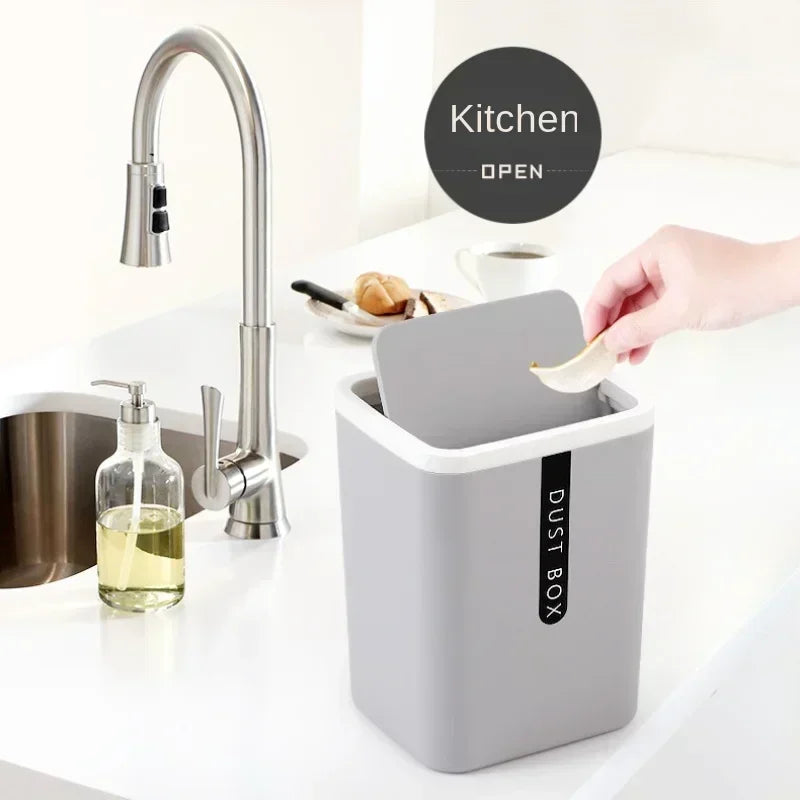 Mini Desk Trash Can Space-Saving Shake-Cover Lid