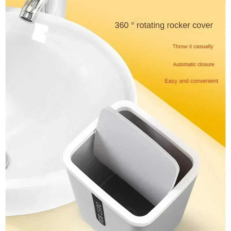 Mini Desk Trash Can Space-Saving Shake-Cover Lid