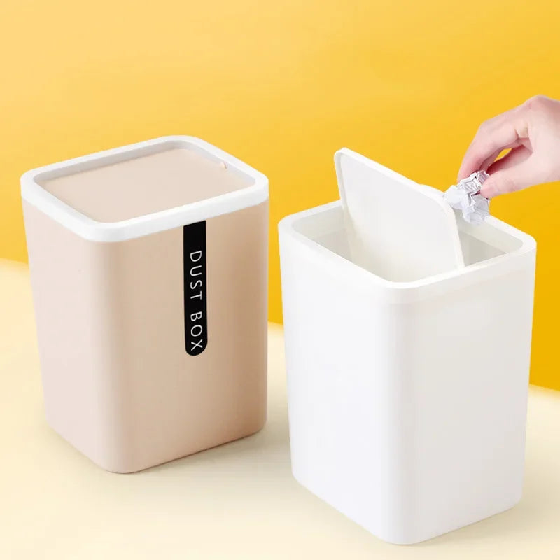Mini Desk Trash Can Space-Saving Shake-Cover Lid