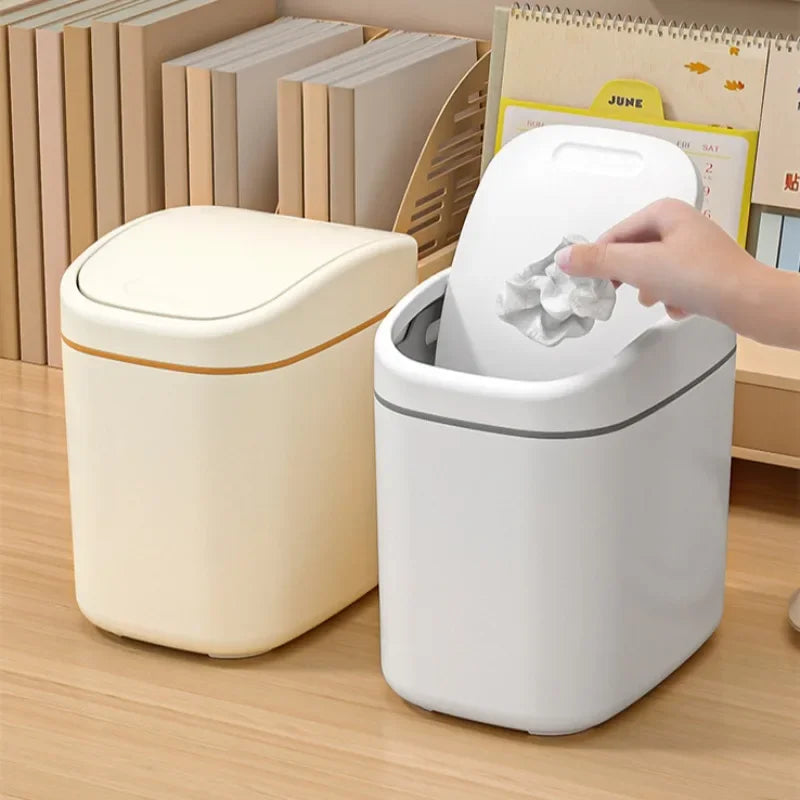 Mini Desk Trash Can Space-Saving Swing Lid