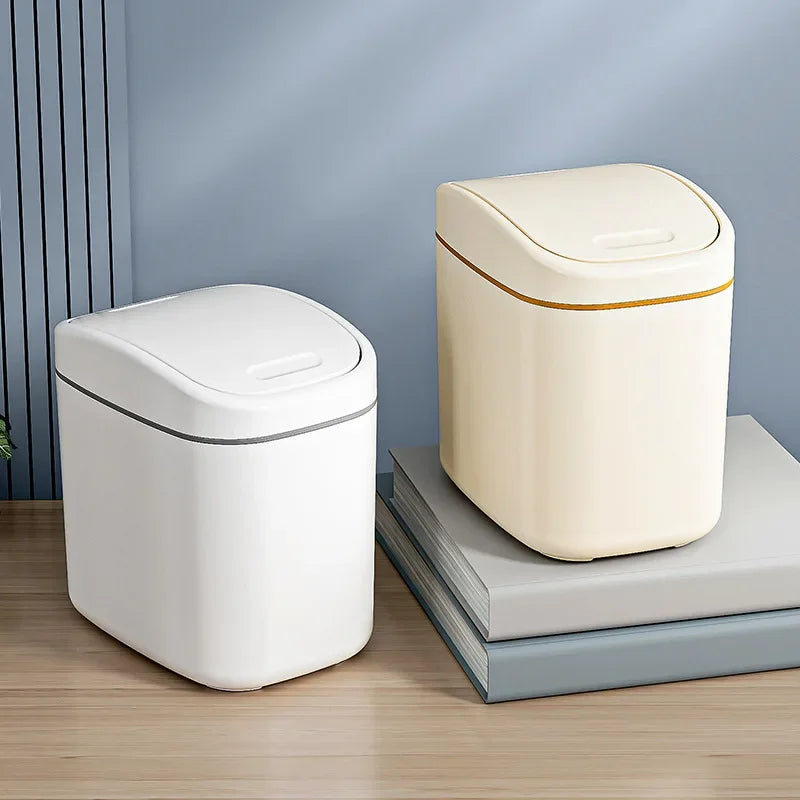 Mini Desk Trash Can Space-Saving Swing Lid