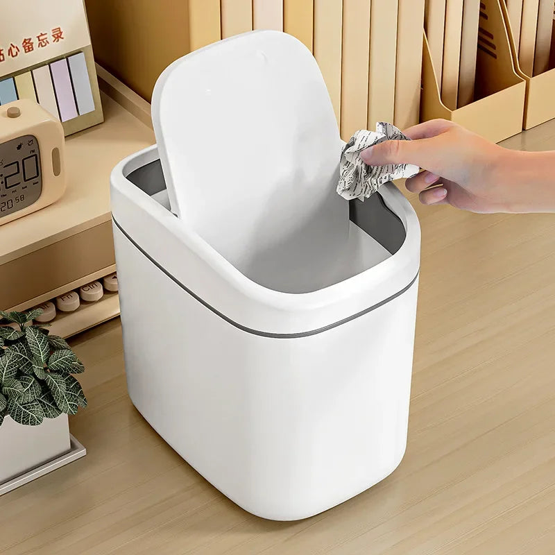 Mini Desk Trash Can Space-Saving Swing Lid