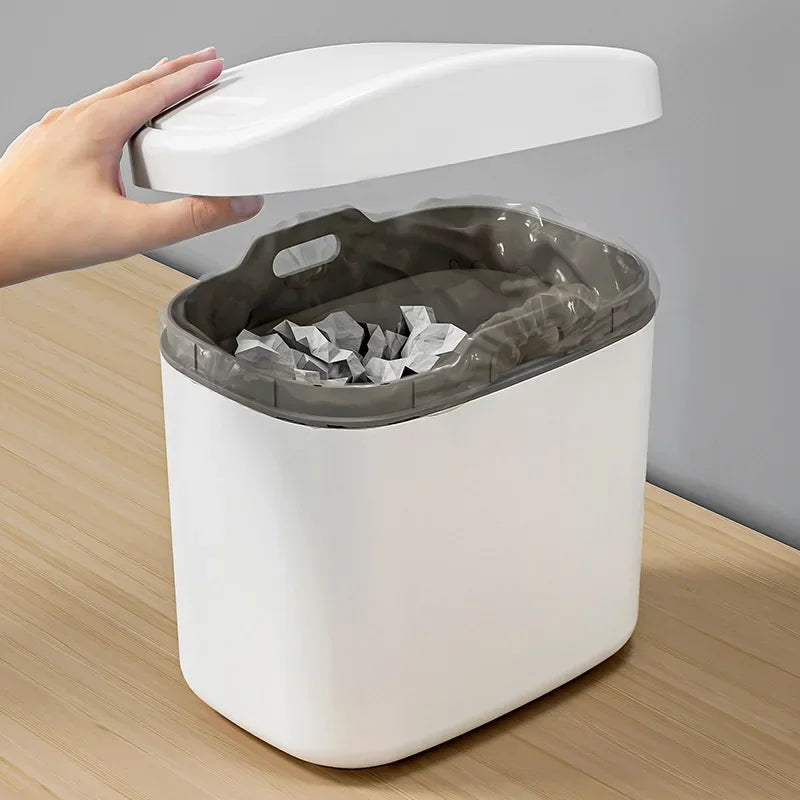 Mini Desk Trash Can Space-Saving Swing Lid