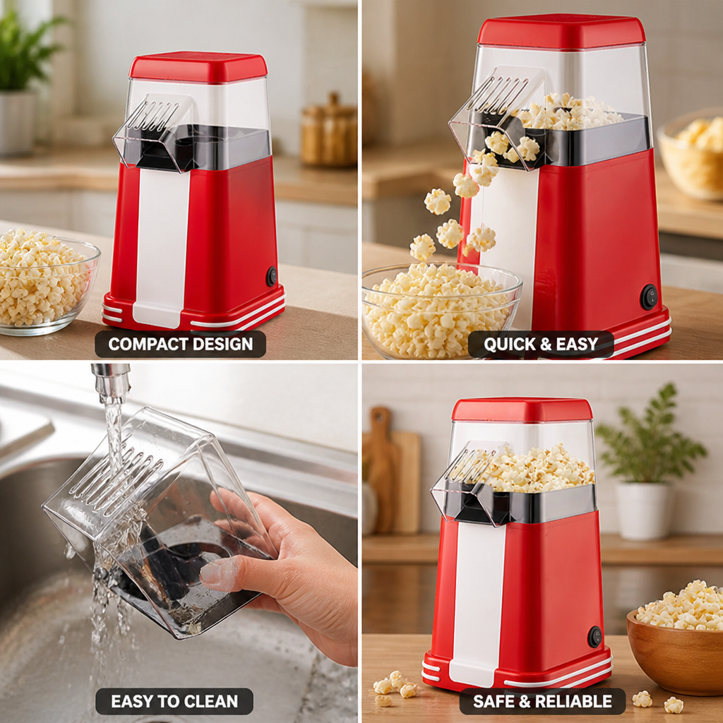 Mini Popcorn Maker Compact Space Saving Removable Parts & Easy Clean