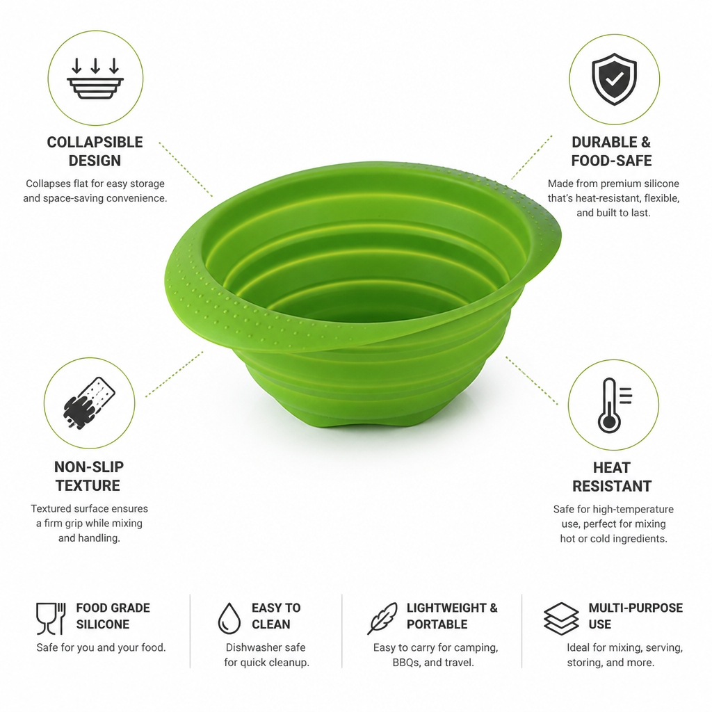 Mixing Bowl Collapsible Silicone Heat-Resistant & Non-Slip