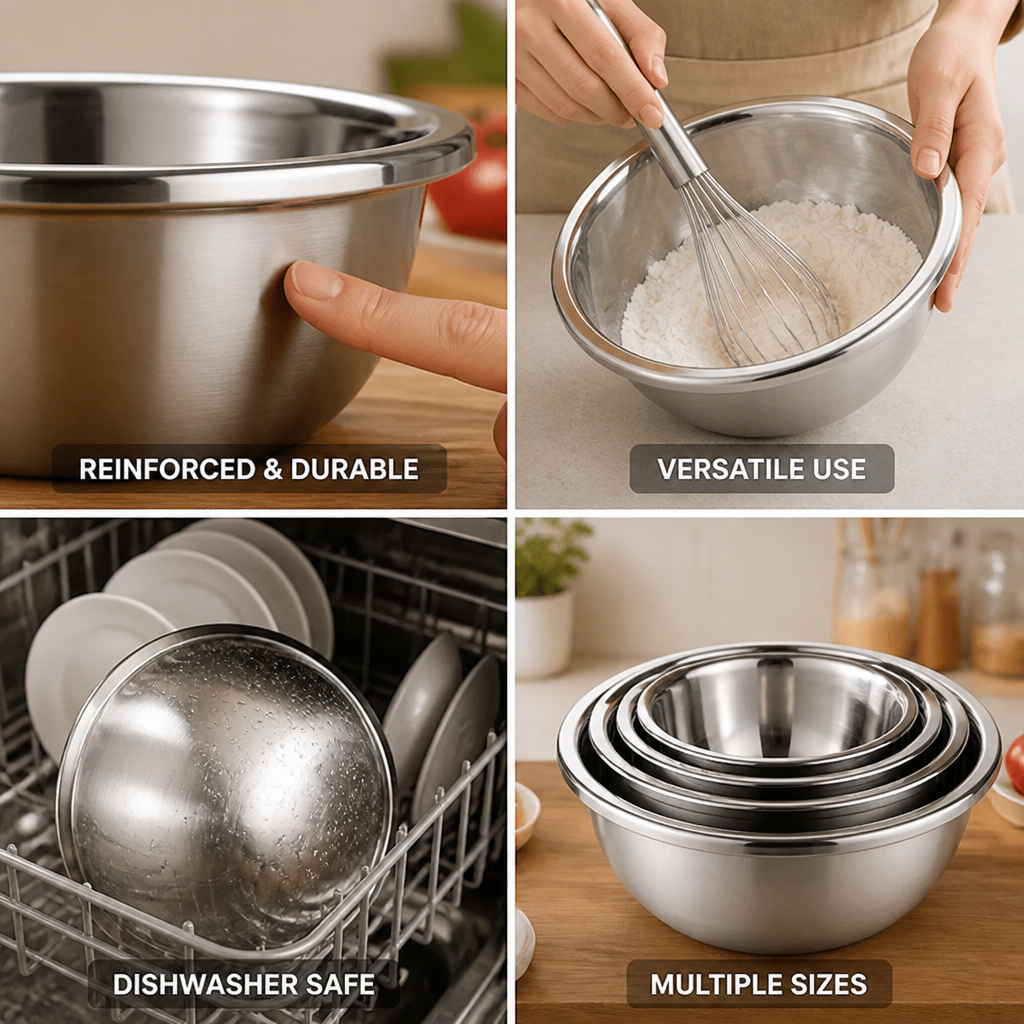 Mixing Bowl Reinforced 304 Stainless Steel Dishwasher Safe