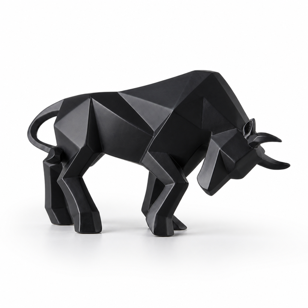 Modern Geometric Resin Tabletop Bull Sculpture