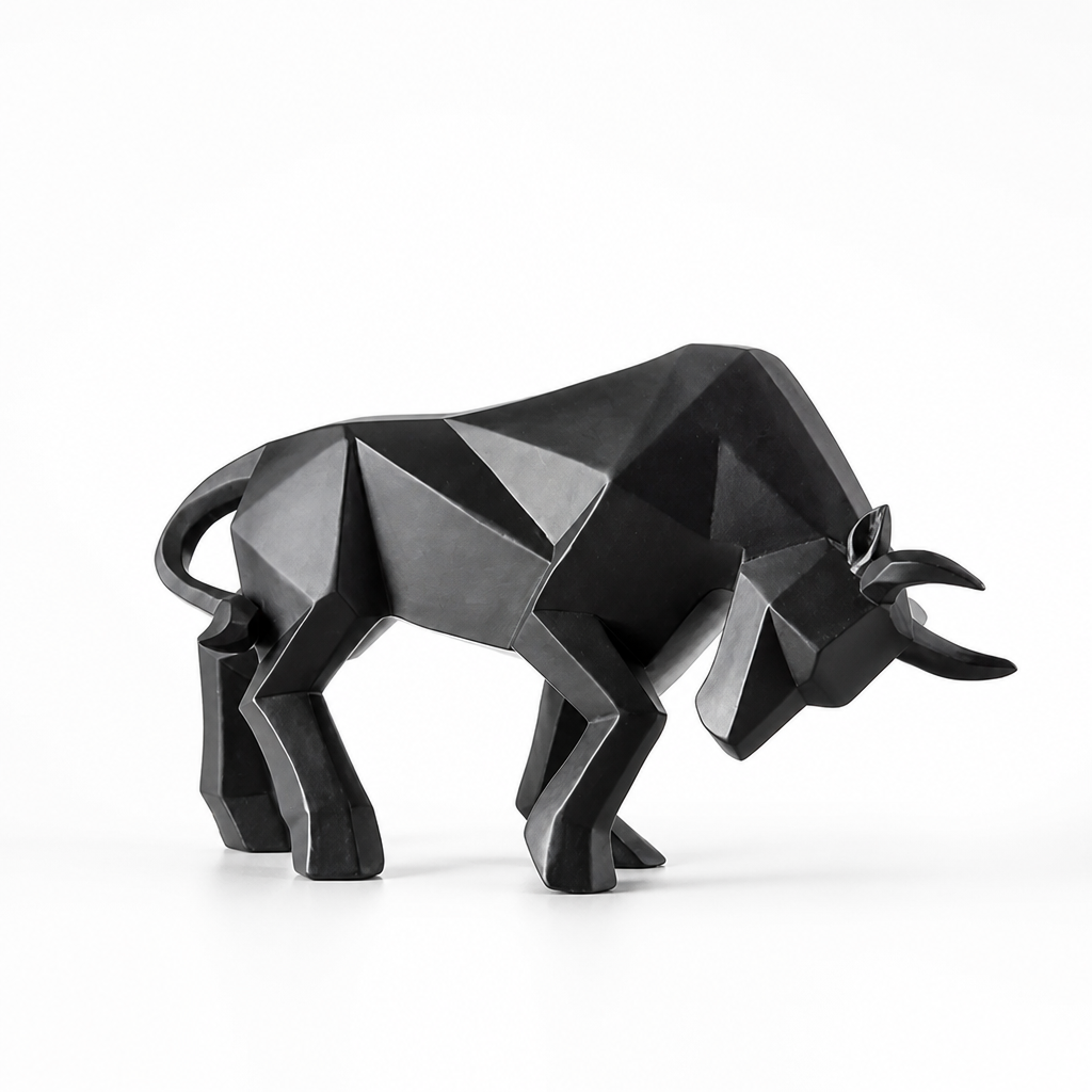 Modern Geometric Resin Tabletop Bull Sculpture