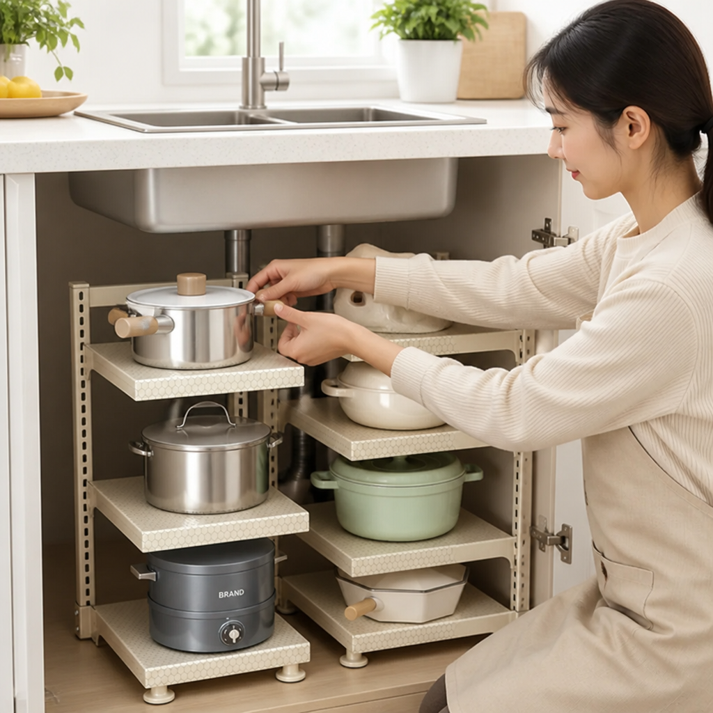 Multi-Tier Pot Rack Carbon Steel Honeycomb Non-Slip