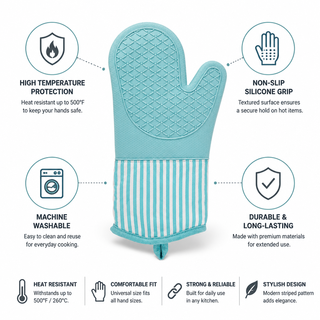 Oven Mitt Heat-Resistant 500°F Non-Slip Grip