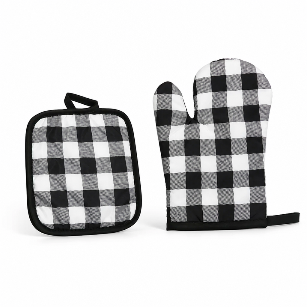 Oven Mitt & Pot Holder Quilted Cotton Heat-Resistant