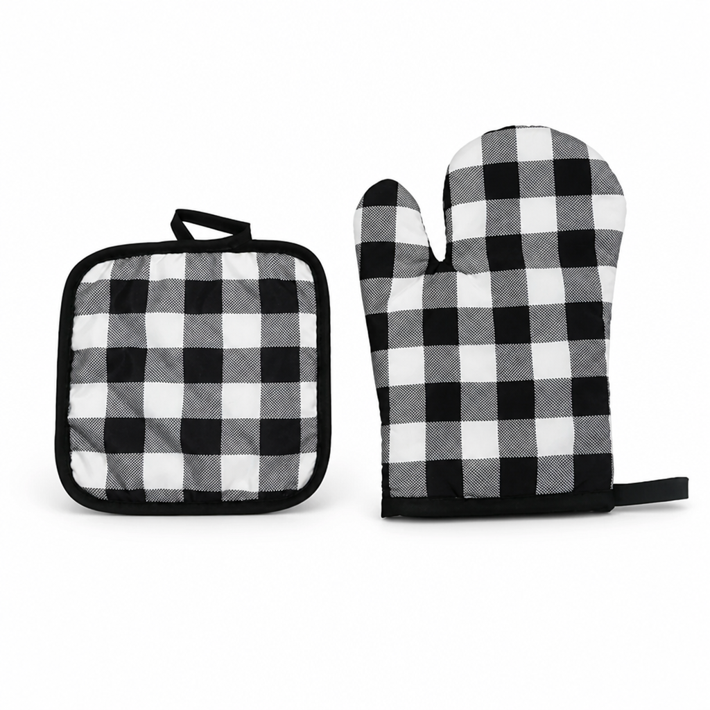 Oven Mitt & Pot Holder Quilted Cotton Heat-Resistant