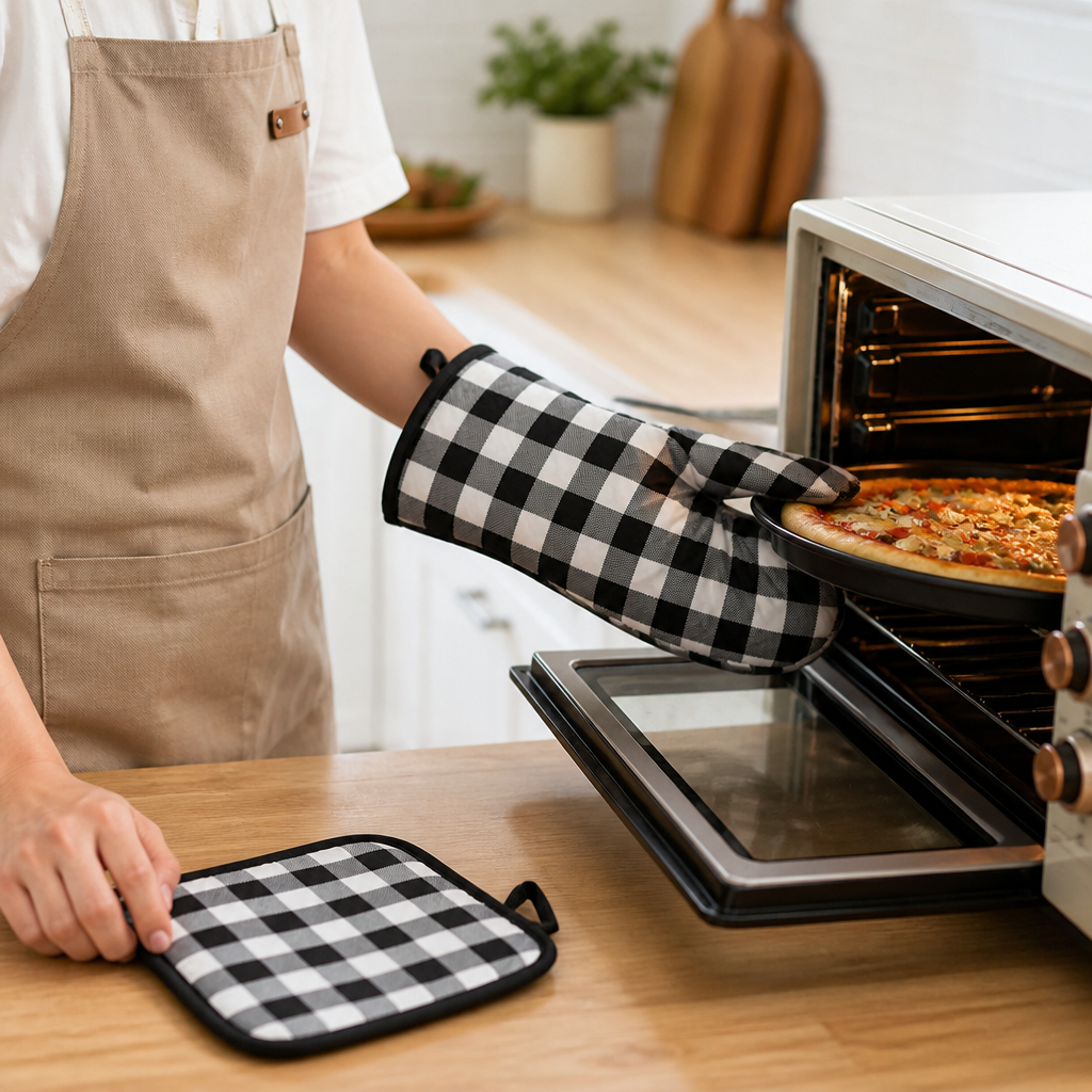 Oven Mitt & Pot Holder Quilted Cotton Heat-Resistant