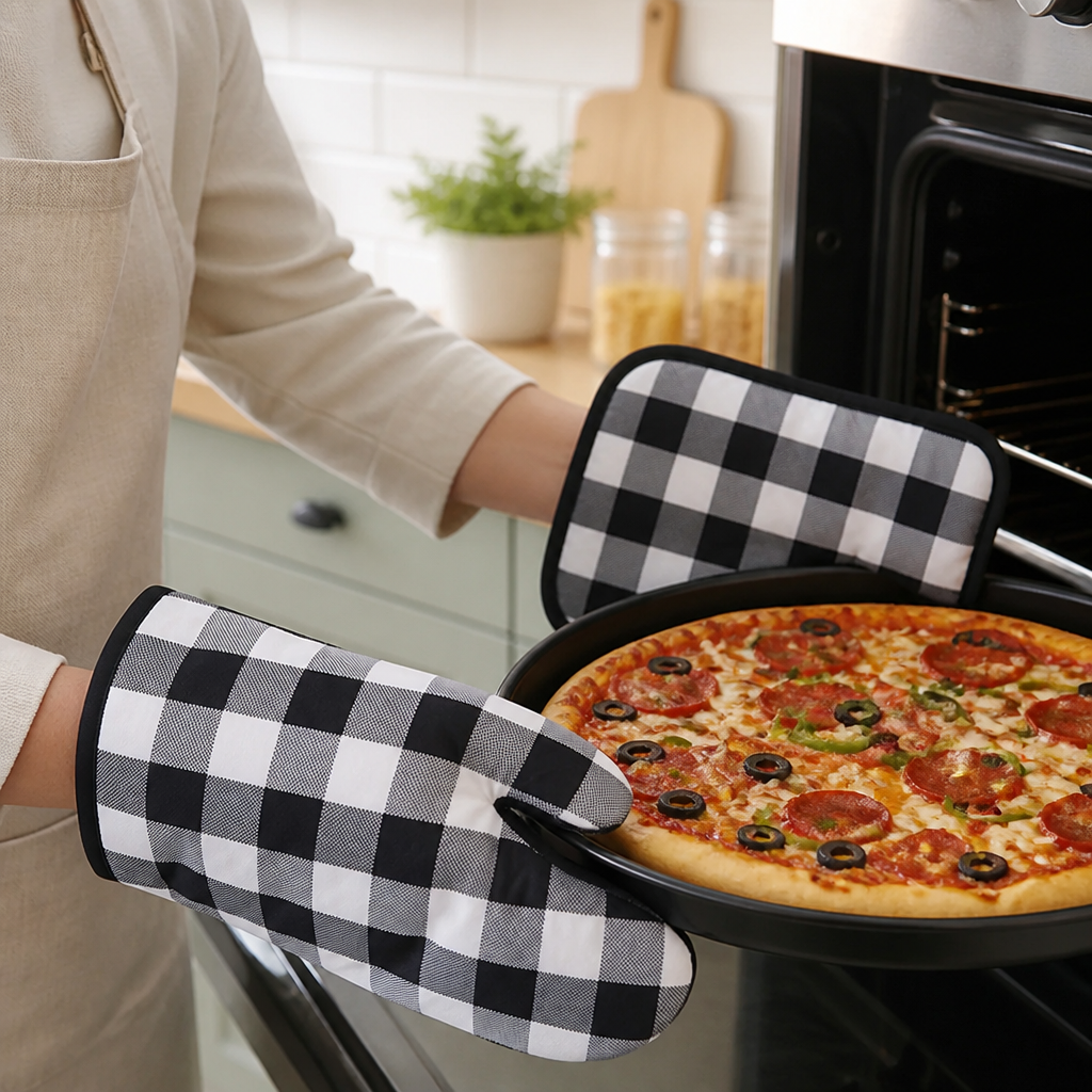 Oven Mitt & Pot Holder Quilted Cotton Heat-Resistant