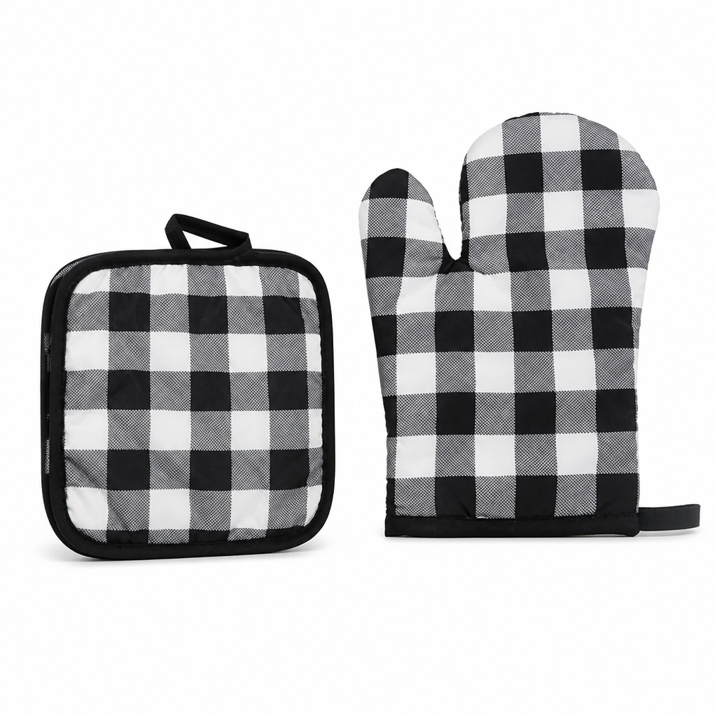 Oven Mitt & Pot Holder Quilted Cotton Heat-Resistant