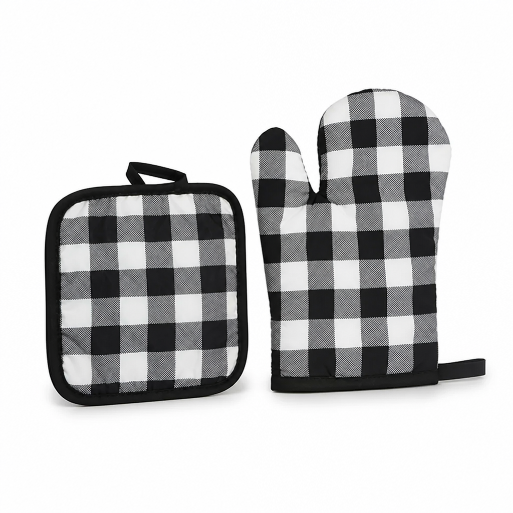 Oven Mitt & Pot Holder Quilted Cotton Heat-Resistant