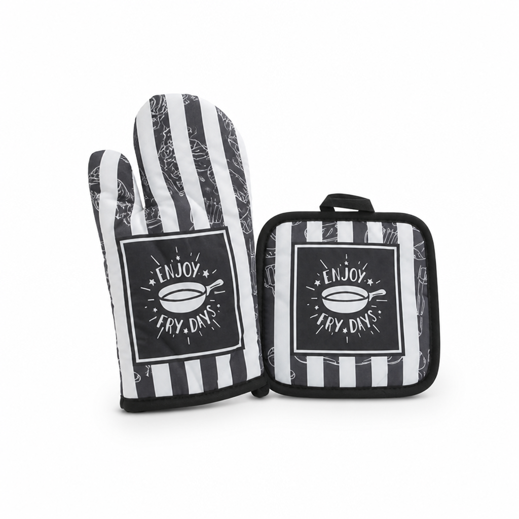 Oven Mitt & Pot Holder Quilted Cotton Heat-Resistant