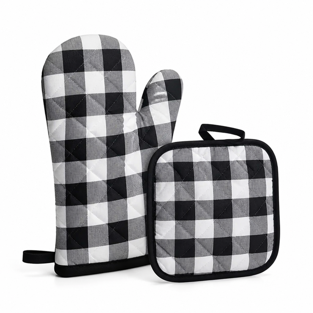Oven Mitt & Pot Holder Quilted Cotton Heat-Resistant