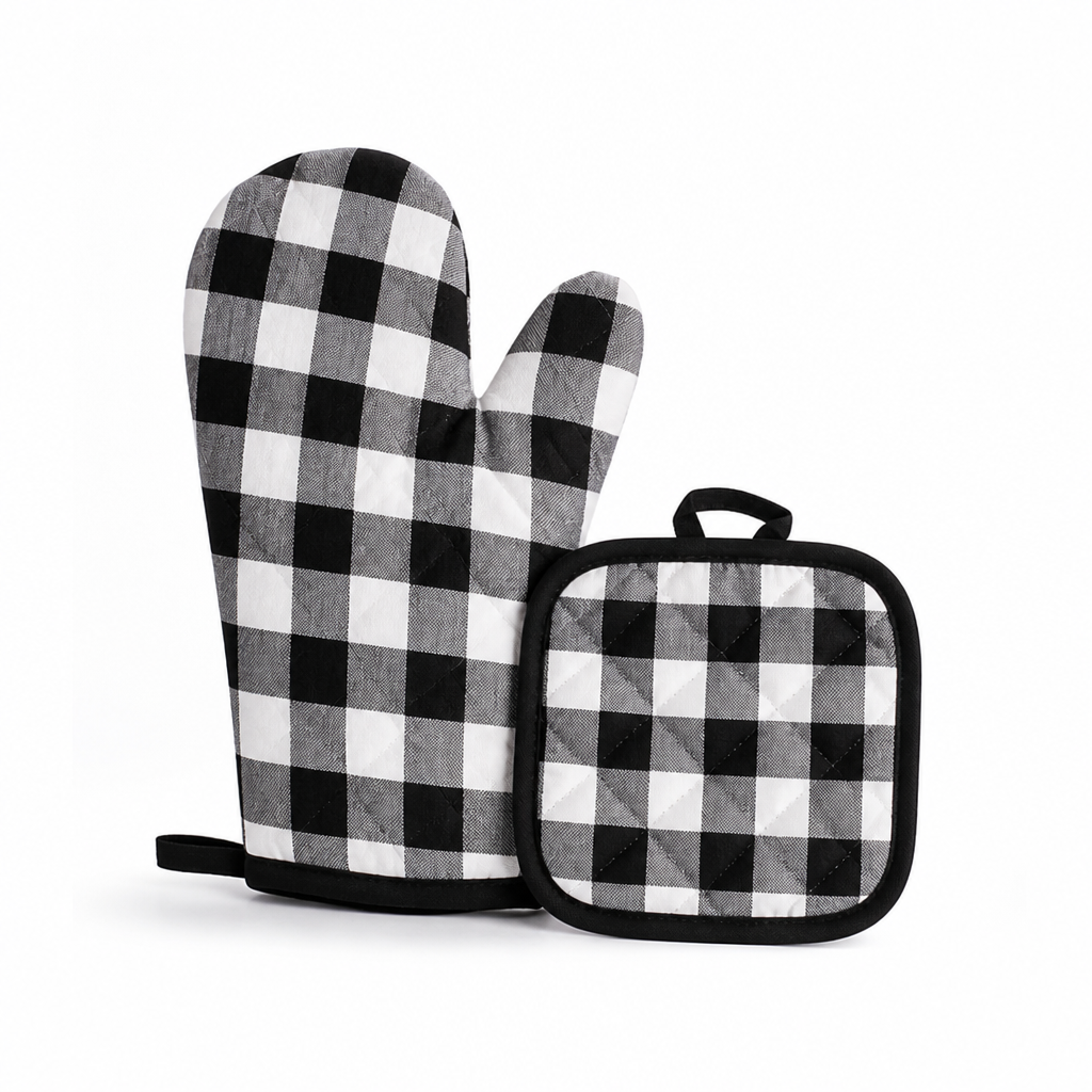 Oven Mitt & Pot Holder Quilted Cotton Heat-Resistant