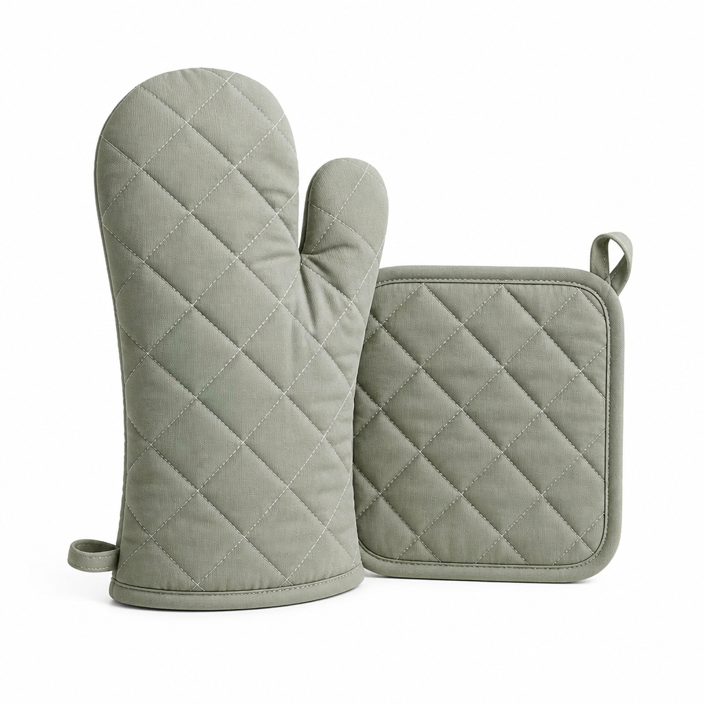 Oven Mitt & Pot Holder Quilted Cotton Heat-Resistant