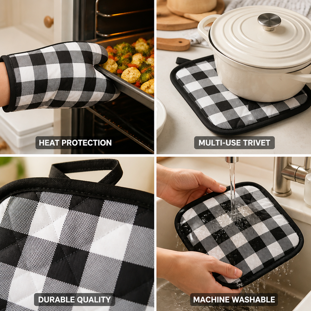Oven Mitt & Pot Holder Quilted Insulated Machine Washable
