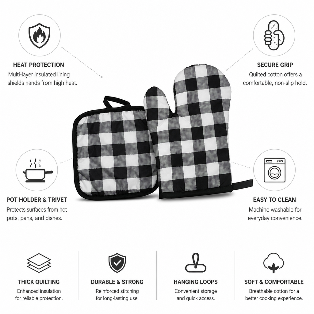 Oven Mitt & Pot Holder Quilted Insulated Machine Washable