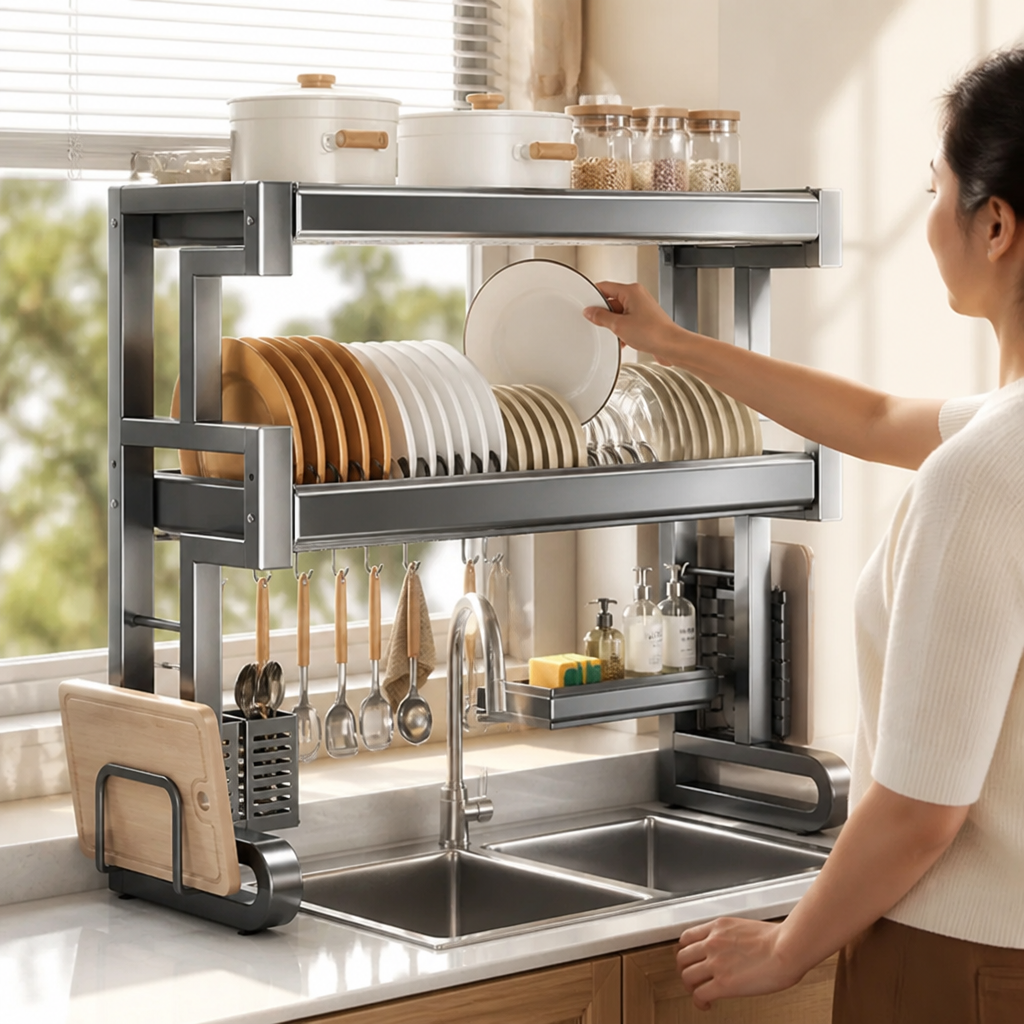 Over-Sink Open-Frame Dish Drying Rack (2-Tier)
