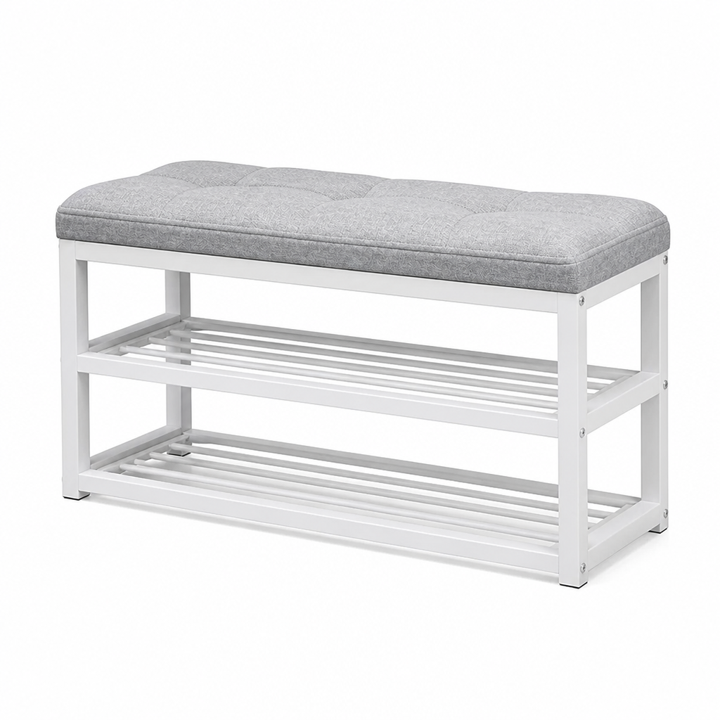 Padded Seat Entryway Bench With Open Shelf Storage