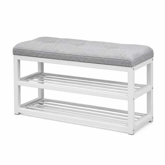 Padded Seat Entryway Bench With Open Shelf Storage