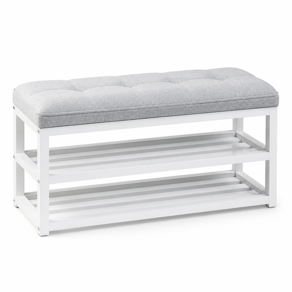 Padded Seat Entryway Bench With Open Shelf Storage